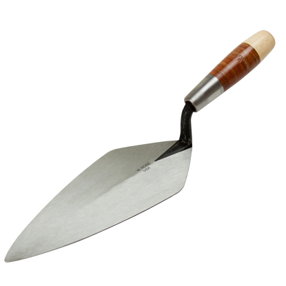 Picture of 10" Narrow London Brick Trowel with Low Lift Shank on a Leather Handle