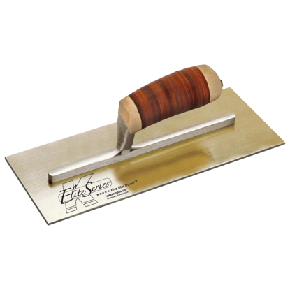 Picture of Elite Series Five Star™ 12"x5" Golden Stainless Steel Plaster Trowel with Leather Handle on a Short Shank