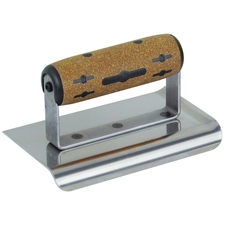 Picture of 6" x 3" 1/4"R Elite Series™ Stainless Steel Single Curved End Cement Edger with Cork Handle