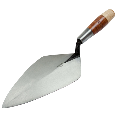 Picture of W. Rose™ 9” Wide London Brick Trowel with Low Lift Shank on a Leather Handle
