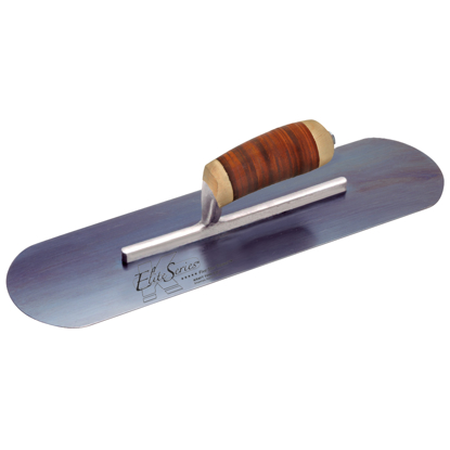 Picture of Elite Series Five Star™ 16" x 4" Blue Steel Pool Trowel with Leather Handle on a Short Shank
