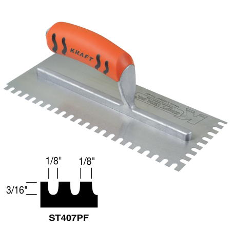 Picture of 1/8" x 3/16" x 1/8" U-Notch Trowel with ProForm® Handle in Case Cut Box