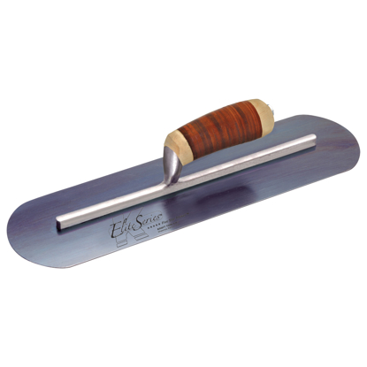 Picture of Elite Series Five Star™ 18" x 4" Blue Steel Pool Trowel with Leather Handle on a 15-5/8" Long Shank